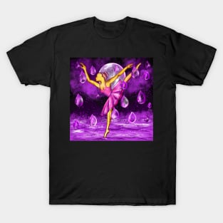 Ballerina dancing by the Full moon in the purple rain, midnight landscape with raindrops falling into Water T-Shirt